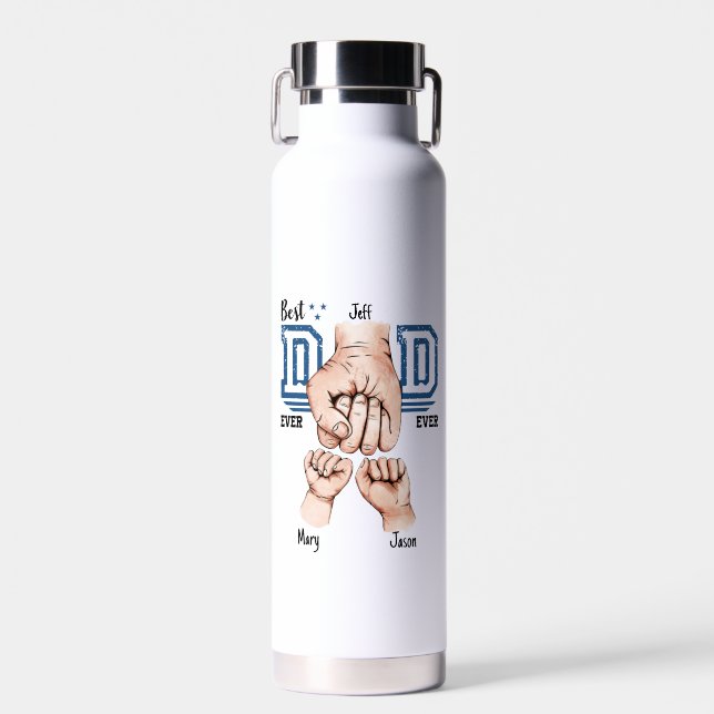 Best Dad Ever Custom Fist Bump - Two Kids Water Bottle (Front)