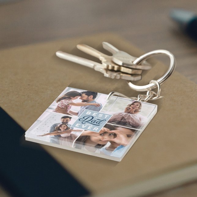 Best Dad Ever Custom Four Photo Family Collage Key Ring (Creator Uploaded)