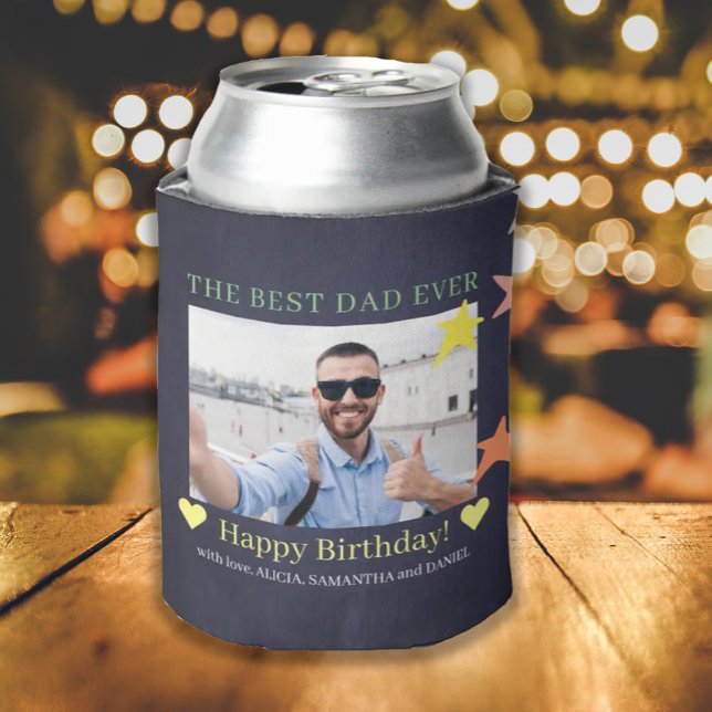 Best dad ever custom photo Birthday modern Can Cooler (Creator Uploaded)