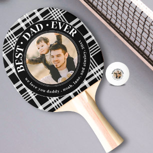 Best Dad Ever Custom Photo Black Buffalo Plaid Ping Pong Paddle