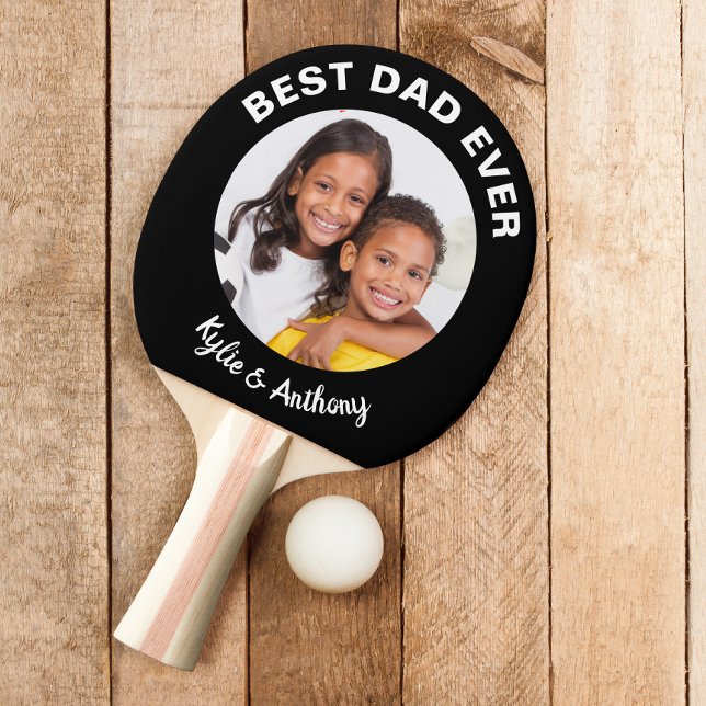 Best Dad Ever Custom Photo Black Ping Pong Paddle (Creator Uploaded)
