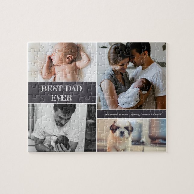 Best Dad Ever Custom Photo Collage Family Jigsaw Puzzle (Horizontal)