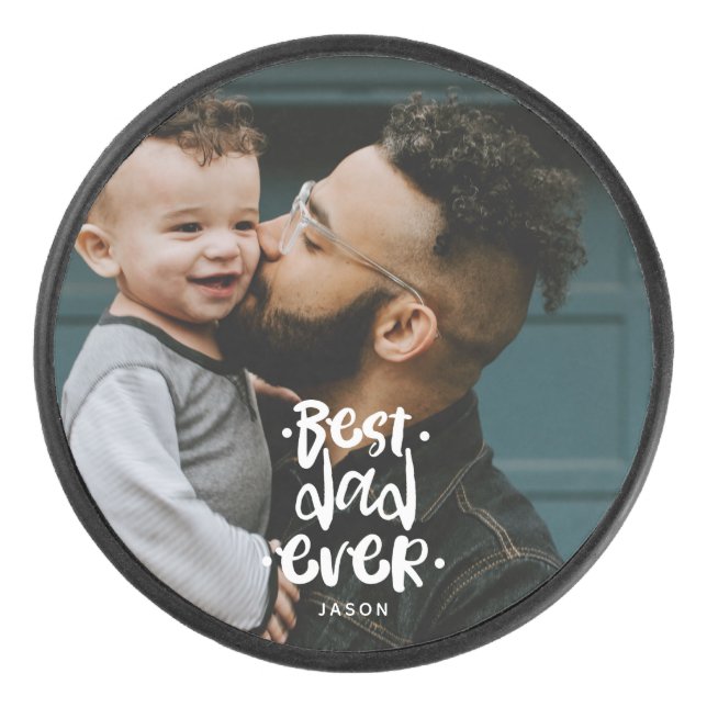 Best Dad Ever Custom Photo Father's Day Gift Name Hockey Puck (Front)