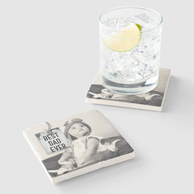 Best Dad Ever Custom Photo Father's Day Stone Coaster (Side)
