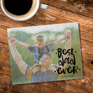 Best Dad Ever Custom Photo From Son Black Script Jigsaw Puzzle