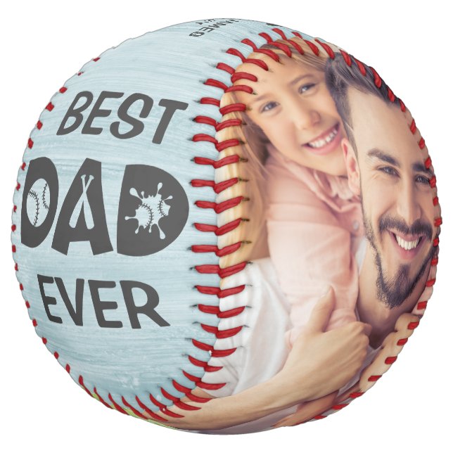 Best Dad Ever Custom Photo Personalised Name Softball (Angled)