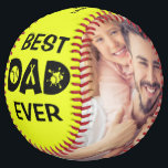 Best Dad Ever Custom Photo Personalised Name Softball<br><div class="desc">Best Dad Ever Custom Photo Personalised Name Softball features two of your favourite photos with the text "Best Dad Ever" in modern black script and your custom text in the centre on a yellow background. Personalised by editing the text in the text boxes provided and adding your photos. PHOTO TIP:...</div>