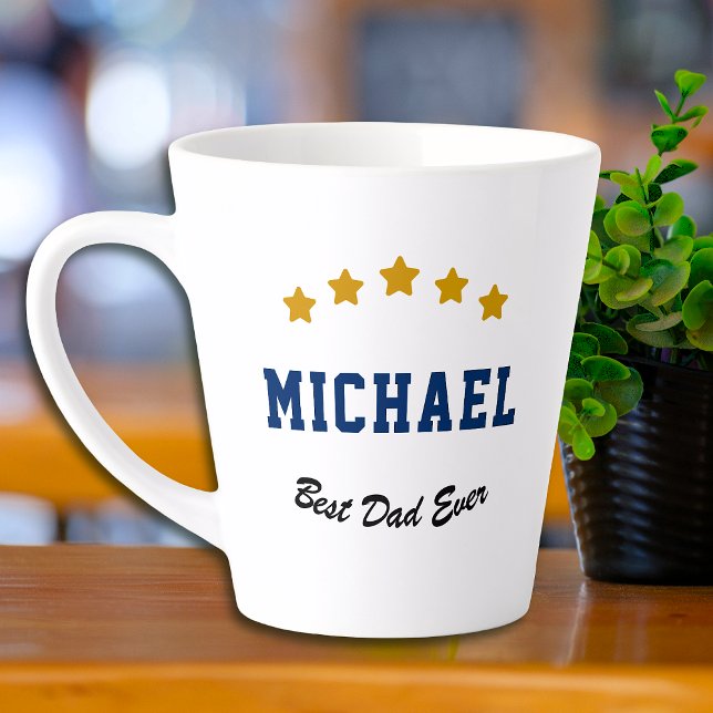 Best Dad Ever Custom Text Gold Stars Personalized Latte Mug (Creator Uploaded)