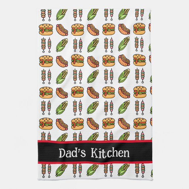 Best Dad Ever Cute Barbecue Foods Tea Towel (Vertical)