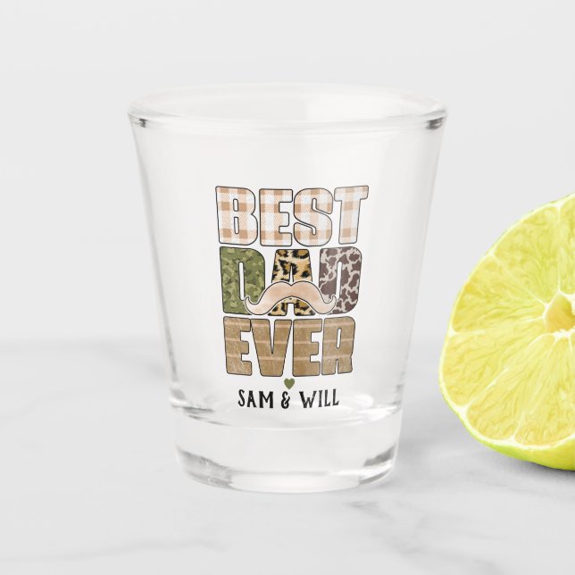 Best Dad Ever | Cute | Chequered Pattern Shot Glass (Front)