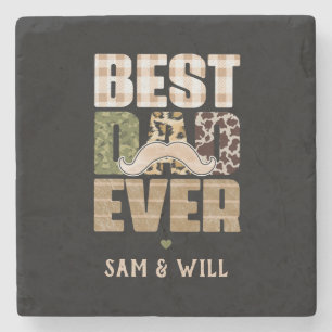 Best Dad Ever   Cute   Chequered Pattern Stone Coaster
