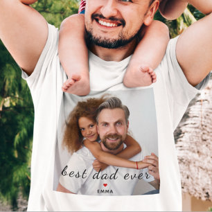 Best Dad Ever Cute Red Heart Custom Photo & Text T-Shirt