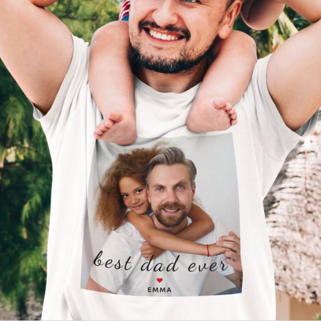 Best Dad Ever Cute Red Heart Custom Photo & Text T-Shirt (Creator Uploaded)