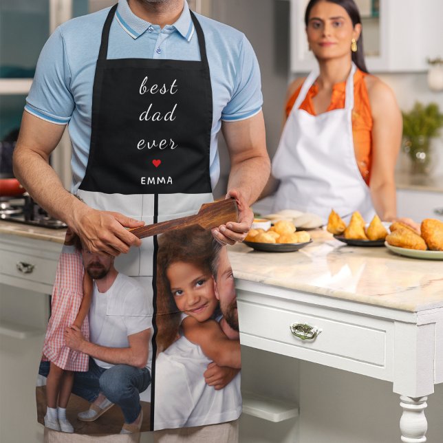 Best Dad Ever Cute Red Heart Customs Two Photo Apron (Creator Uploaded)