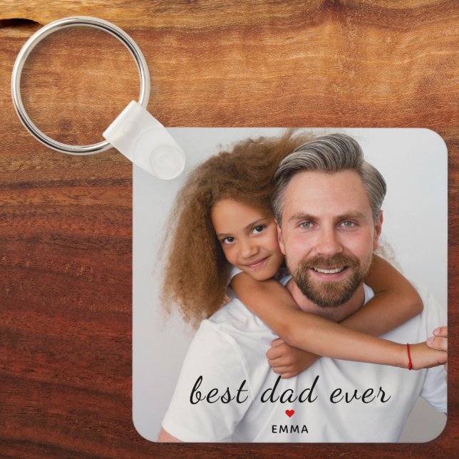 Best Dad Ever Cute Red Heart Two Photo Images  Key Ring (Front)