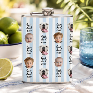 Best Dad Ever Cute Stripes Baby 3 Face Photo Hip Flask