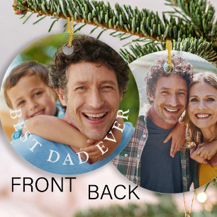 Best dad ever double sided 2 photo keepsake ceramic tree decoration