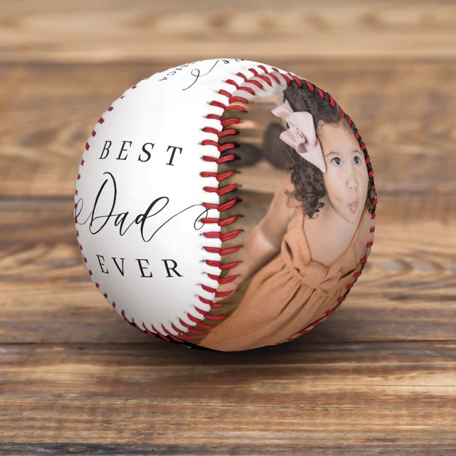 Best Dad Ever Elegant Script 2 Photos Names & Year Baseball (Creator Uploaded)