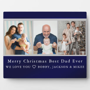 Best Dad Ever Elegant Script 3 Photo Collage Plaque