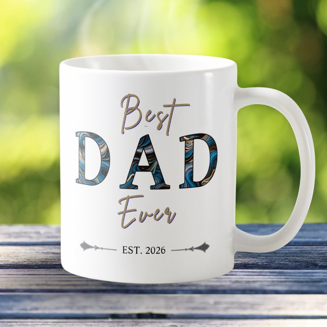 Best Dad Ever Est. Year Father's Day Coffee Mug (A mug for the 'Best Dad Ever', with script and blue marble effect typography and custom est. year)