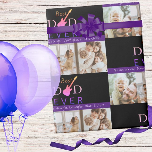 Best Dad Ever Family Photo Collage Fathers Day Wrapping Paper (Creator Uploaded)