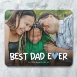Best Dad Ever Family Photo Mouse Pad<br><div class="desc">Modern family picture mouse pad featuring a full printed photo for you to replace with your own,  the cute saying "best dad ever" incorporating a blue heart into the typographic design,  and the names of who it's from.</div>