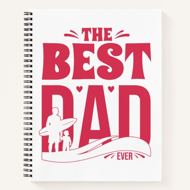 Best Dad Ever – Father & Child Surfing Silhouette Notebook (Front)