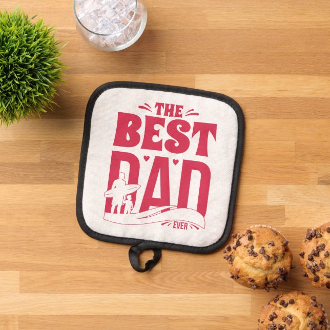 Best Dad Ever – Father & Child Surfing Silhouette Pot Holder (Top Down)