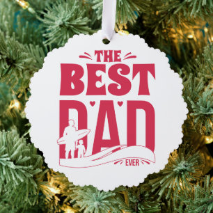 Best Dad Ever – Father & Child Surfing Silhouette Tree Decoration Card