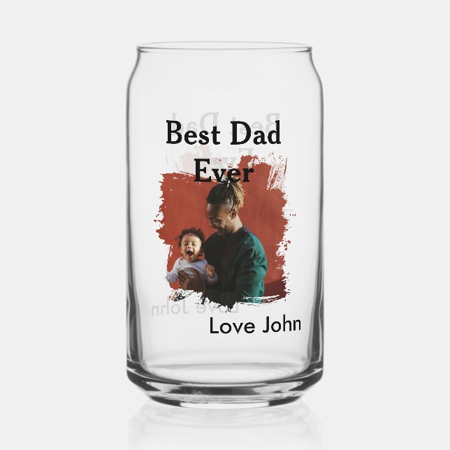 Best dad ever father's dad gift photo name simple  can glass (Front)