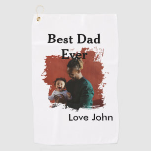 Best dad ever father's dad gift photo name simple golf towel