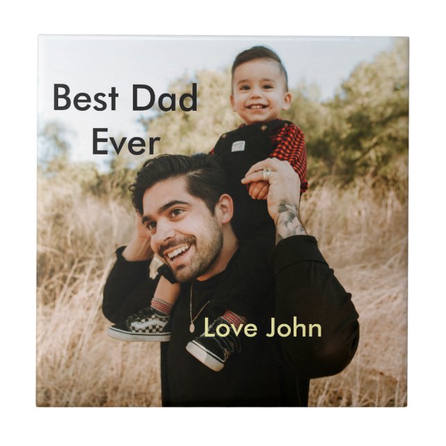 Best dad ever father's dad gift photo name simple  tile (Front)