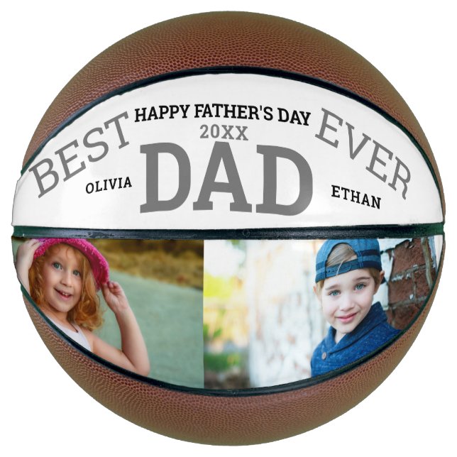 Best Dad Ever Father's Day 2 Photo Custom Name Basketball (Front)