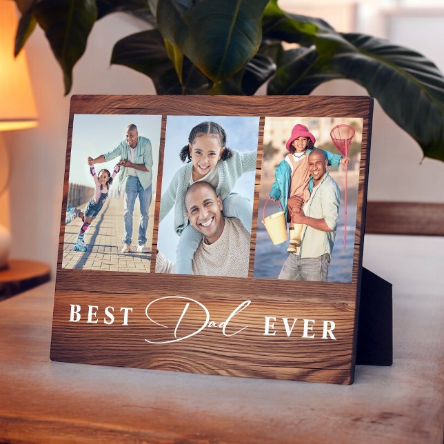 Best Dad Ever Fathers Day 3 Photo Collage Plaque (Personalize with 3 selected vertical photos.)