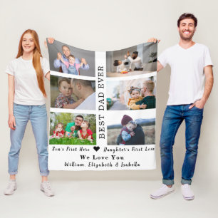 Best Dad Ever Father's Day 6 Photo Collage family  Fleece Blanket