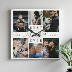 Best Dad Ever   Father's Day 6 Photo Collage Square Wall Clock