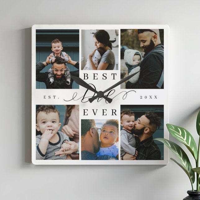 Best Dad Ever | Father's Day 6 Photo Collage Square Wall Clock (Best Dad Ever | Father's Day 6 Photo Collage Square Wall Clock)