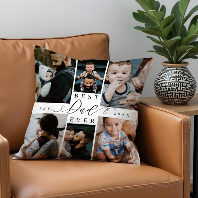 Best Dad Ever | Father's Day 8 Photo Collage Cushion (Best Dad Ever | Father's Day 8 Photo Collage Throw Pillow)