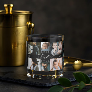 Best Dad Ever Father's Day 8 Photo Collage Whiskey Glass