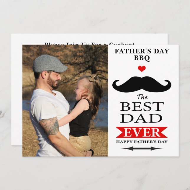 Best Dad Ever Fathers Day BBQ Add Photo Moustache Invitation (Front/Back)