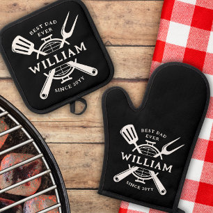 Best Dad Ever Father's Day BBQ Grill Adult Oven Mitt & Pot Holder Set