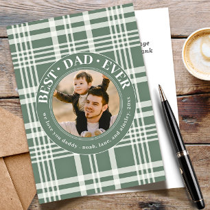 Best Dad Ever Father's Day Buffalo Plaid Photo Holiday Card