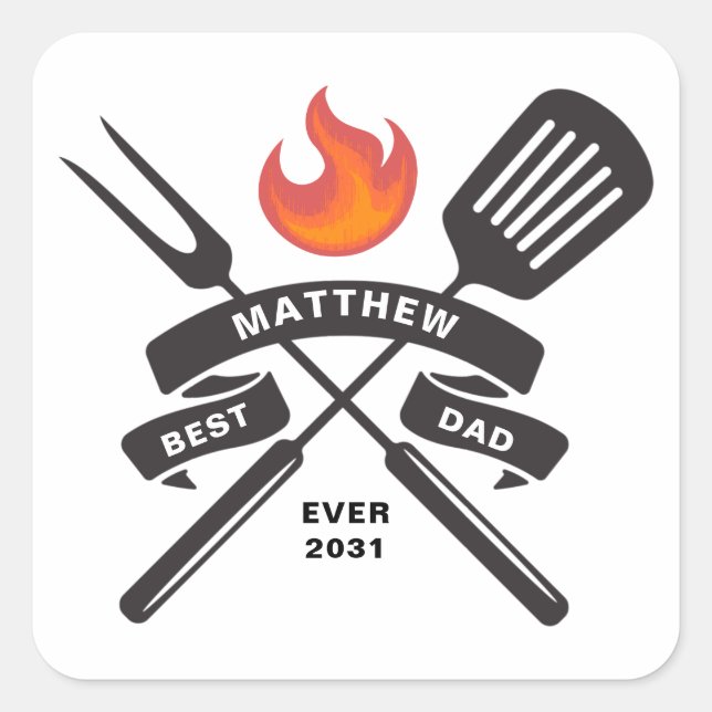 Best Dad Ever Fathers Day Custom Name Square Sticker (Front)