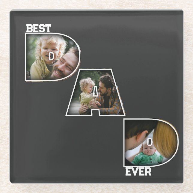 Best Dad Ever Father's Day Gift 3 Photo Cutout Glass Coaster (Front)