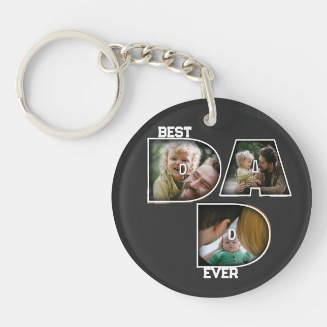 Best Dad Ever Father's Day Gift 3 Photo Cutout Key Ring (Front)