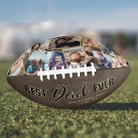 Best Dad Ever Father's Day Keepsake Football<br><div class="desc">Vintage fathers day football featuring rustic faux brown leather background,  a photo collage of 12 family pictures for you to replace with your own,  the saying "best dad ever" in a black & gold font,  and the childrens names.</div>