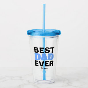 Best Dad Ever Fathers Day Modern Blue Personalised Acrylic Tumbler