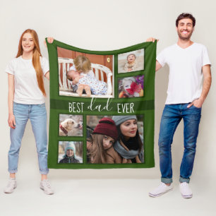 Best Dad Ever Father's Day Multi photo Green Fleece Blanket