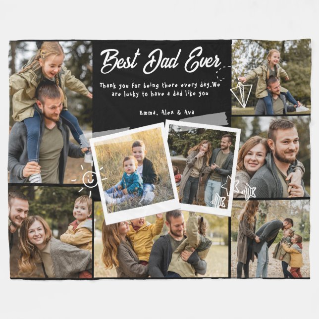 Best dad ever fathers day photo collage family  fleece blanket (Front (Horizontal))