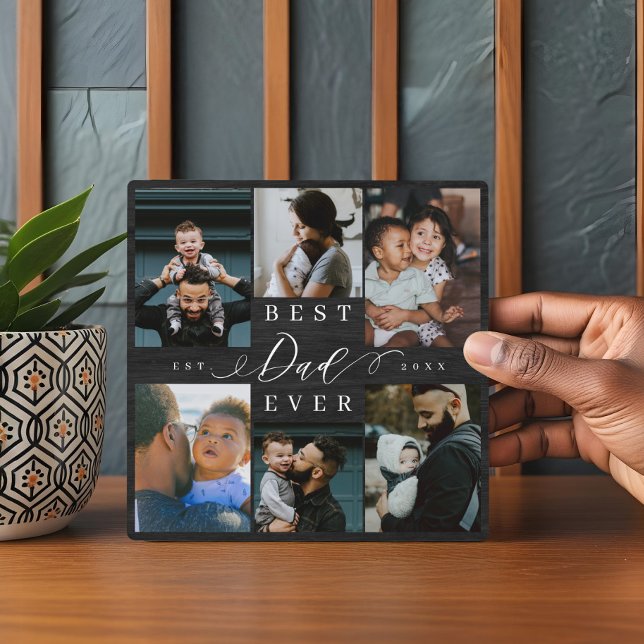 Best Dad Ever Father's Day Photo Collage Woodgrain Plaque (Best Dad Ever Father's Day Photo Collage Woodgrain Plaque)